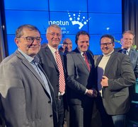 DI Dr. Helmut Herlicska (Technischer Betriebsleiter WLV), Mag. Nikolaus Sauer (Leitender Bediensteter WLV), Bundesminister Mag. Norbert Totschnig und Bgm. Ernst Edelmann (Obmann WLV).